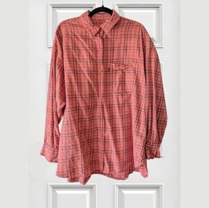 Levi’s Plaid Button-Down Shirt – Women’s XL – Coral Pink Check Soft Woven Top